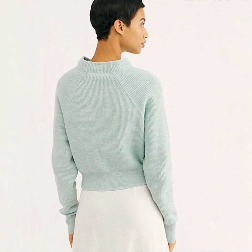 Free People Too Good Pullover Mint Green Mock Neck Sweater Size L - Picture 4 of 16